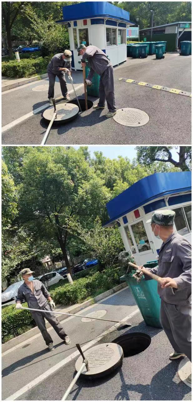 高温下的劳动者—水晶城工程部畅通排污管路