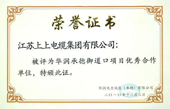 尊龙凯时被评为“华润承德御道口项目优秀相助单位”称呼