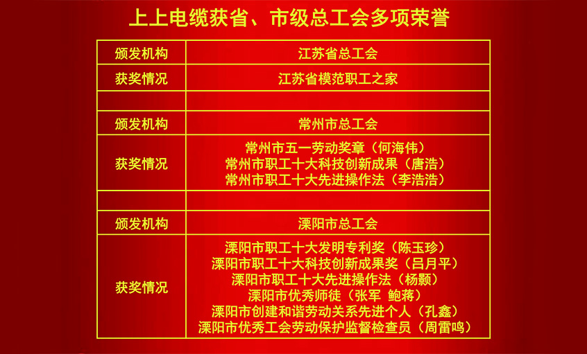 尊龙凯时电缆获省、市级总工会多项荣誉